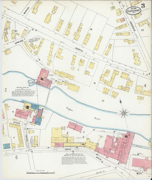 Sanborn Fire Insurance Map from Claremont, Sullivan County, New Hampshire (1904), Sheet #0003 - Historic Sanborn Fire Insurance Map Print, vintage old map wall art, antique decor, genealogy gift, New Hampshire New Hampshire map