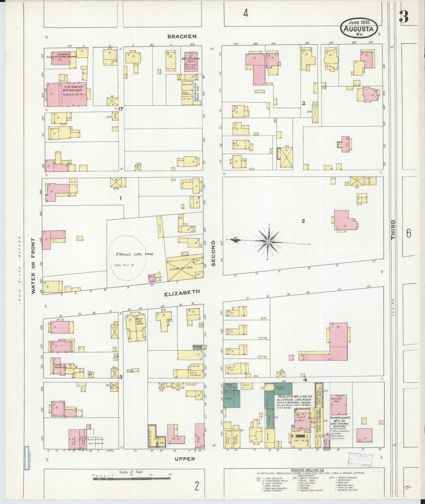 Sanborn Fire Insurance Map from Augusta, Bracken County, Kentucky (1909), Sheet #0003 - Complete Map Set gallery image, historic Sanborn map, vintage wall art, Kentucky Kentucky