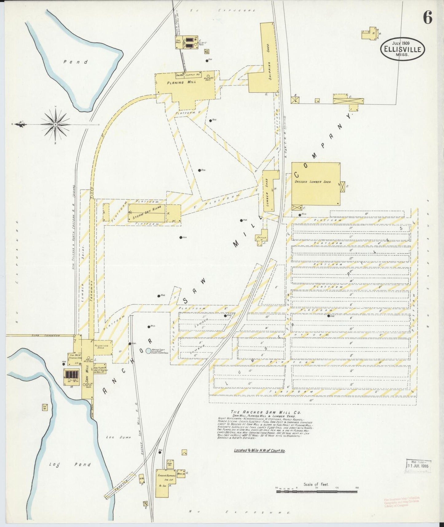Sanborn Fire Insurance Map from Ellisville, Jones County, Mississippi (1909), Sheet #0006 - Complete Map Set gallery image, historic Sanborn map, vintage wall art, Mississippi Mississippi