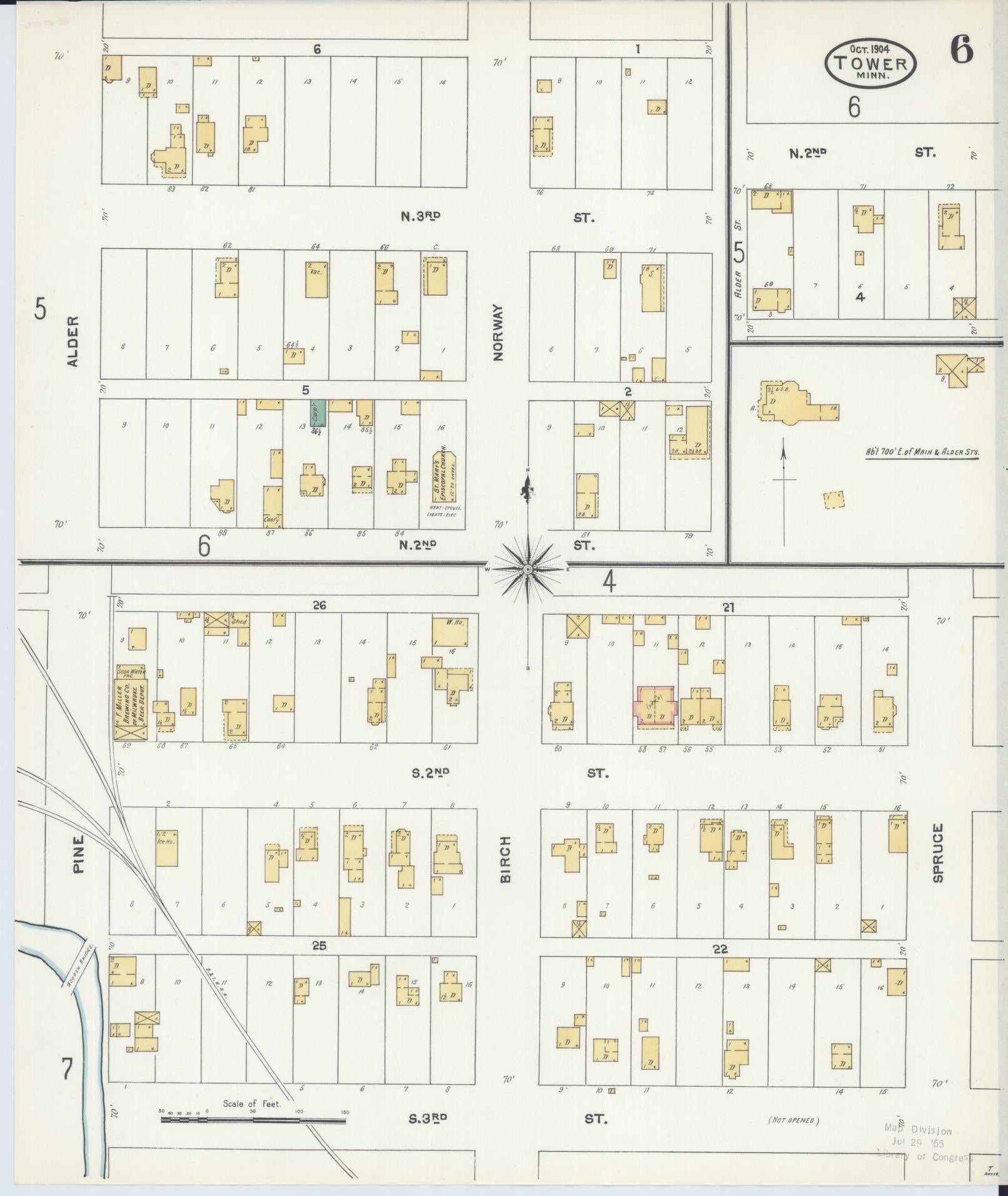 Sanborn Fire Insurance Map from Tower, Saint Louis County, Minnesota (1904), Sheet #0006 - Complete Map Set gallery image, historic Sanborn map, vintage wall art, Minnesota Minnesota