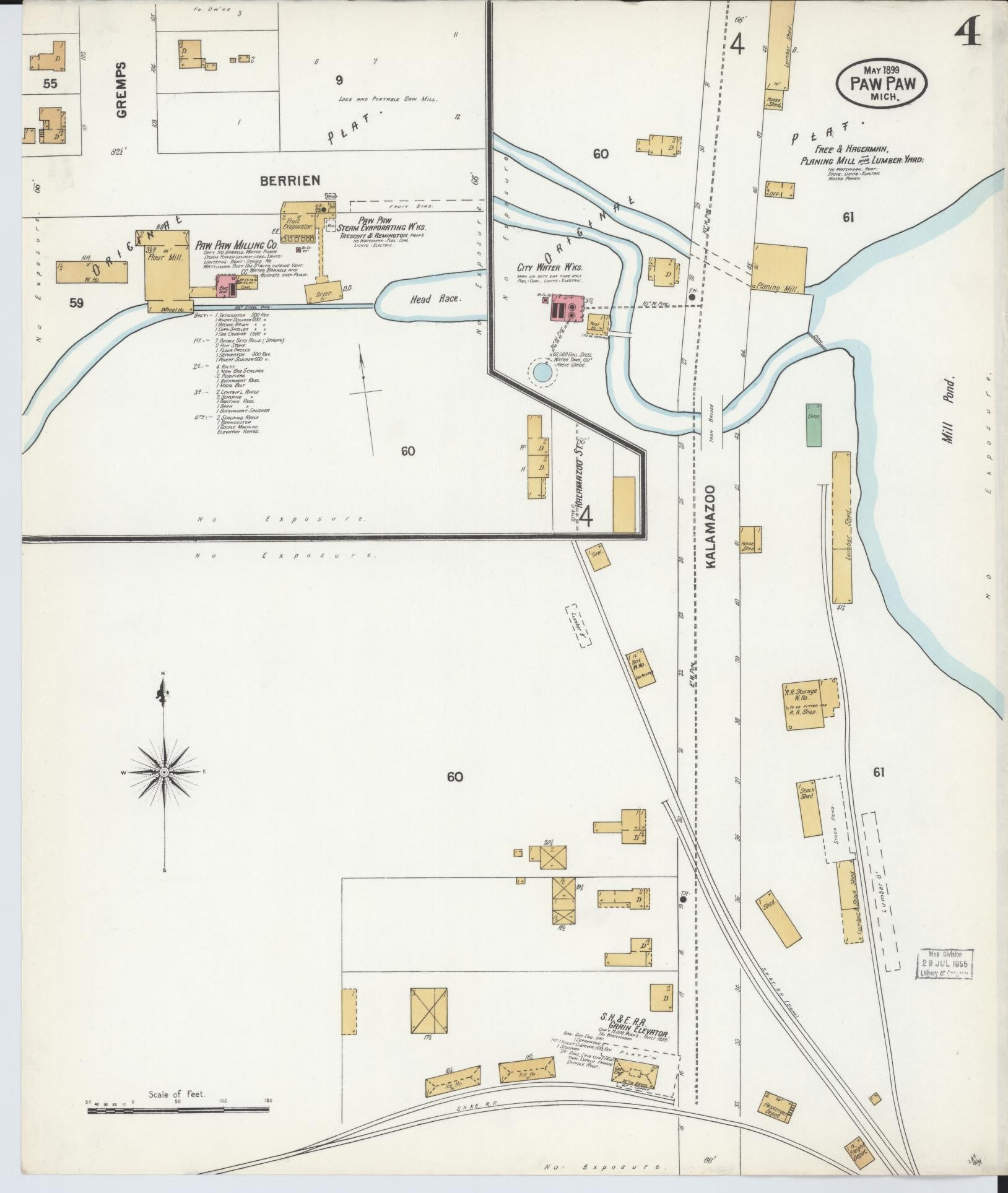 Sanborn Fire Insurance Map from Paw Paw, Van Buren County, Michigan (1899), Sheet #0004 - Complete Map Set gallery image, historic Sanborn map, vintage wall art, Michigan Michigan