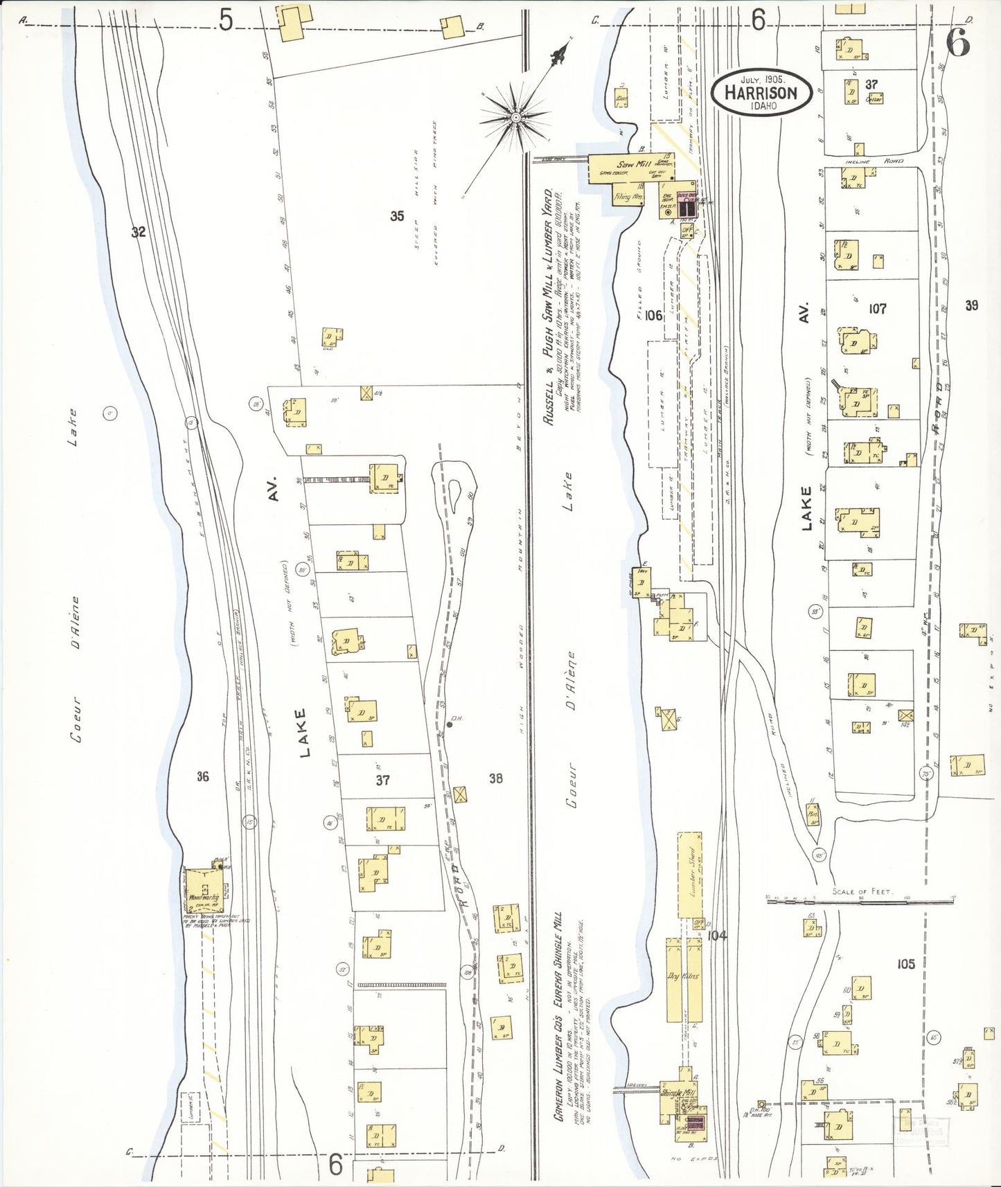 Sanborn Fire Insurance Map from Harrison, Kootenai County, Idaho (1905), Sheet #0006 - Historic Sanborn Fire Insurance Map Print, vintage old map wall art, antique decor, genealogy gift, Idaho Idaho map