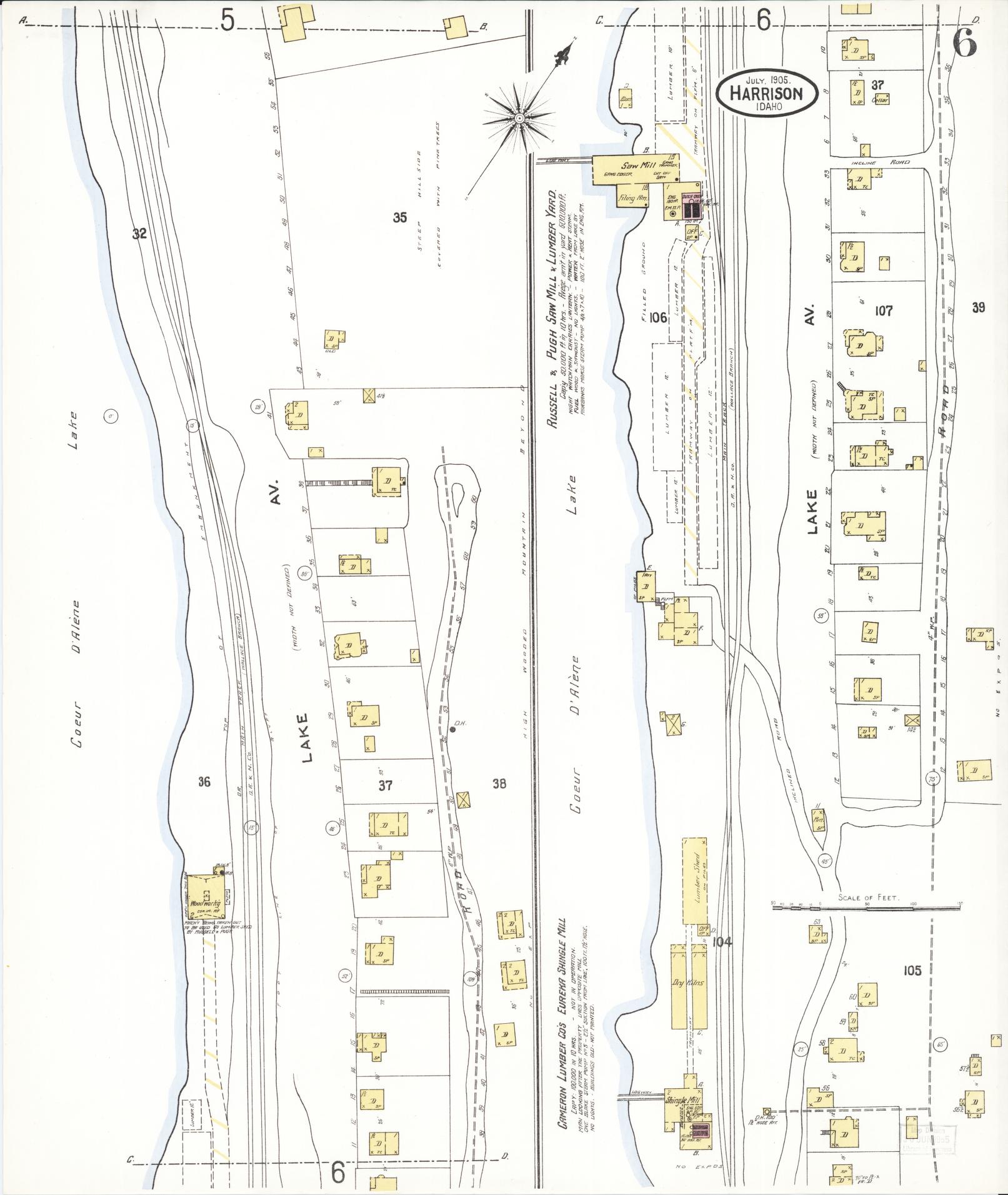 Sanborn Fire Insurance Map from Harrison, Kootenai County, Idaho (1905), Sheet #0006 - Historic Sanborn Fire Insurance Map Print, vintage old map wall art, antique decor, genealogy gift, Idaho Idaho map