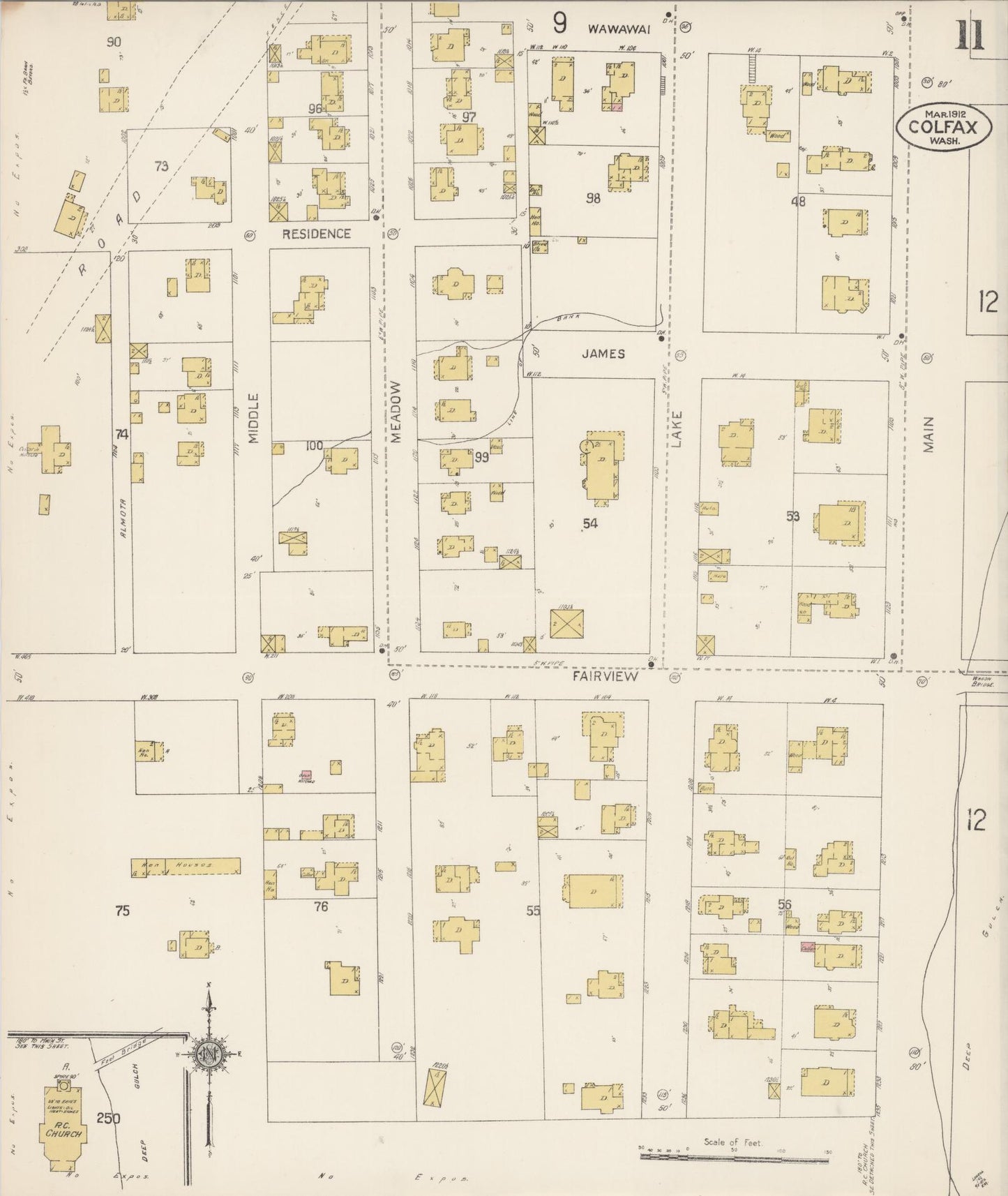 Sanborn Fire Insurance Map from Colfax, Whitman County, Washington (1912), Sheet #0011 - Complete Map Set gallery image, historic Sanborn map, vintage wall art, Washington Washington