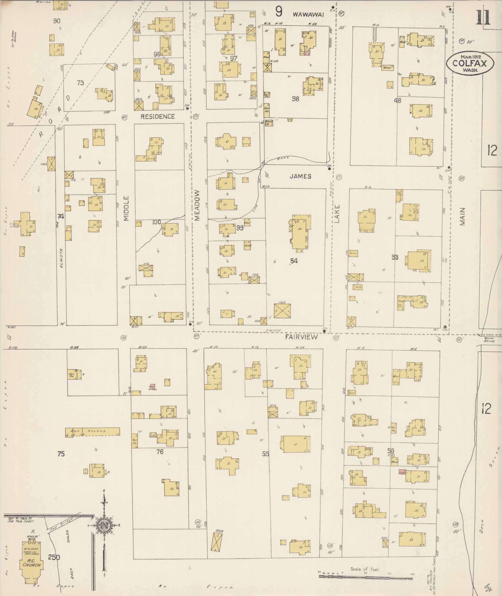 Sanborn Fire Insurance Map from Colfax, Whitman County, Washington (1912), Sheet #0011 - Complete Map Set gallery image, historic Sanborn map, vintage wall art, Washington Washington
