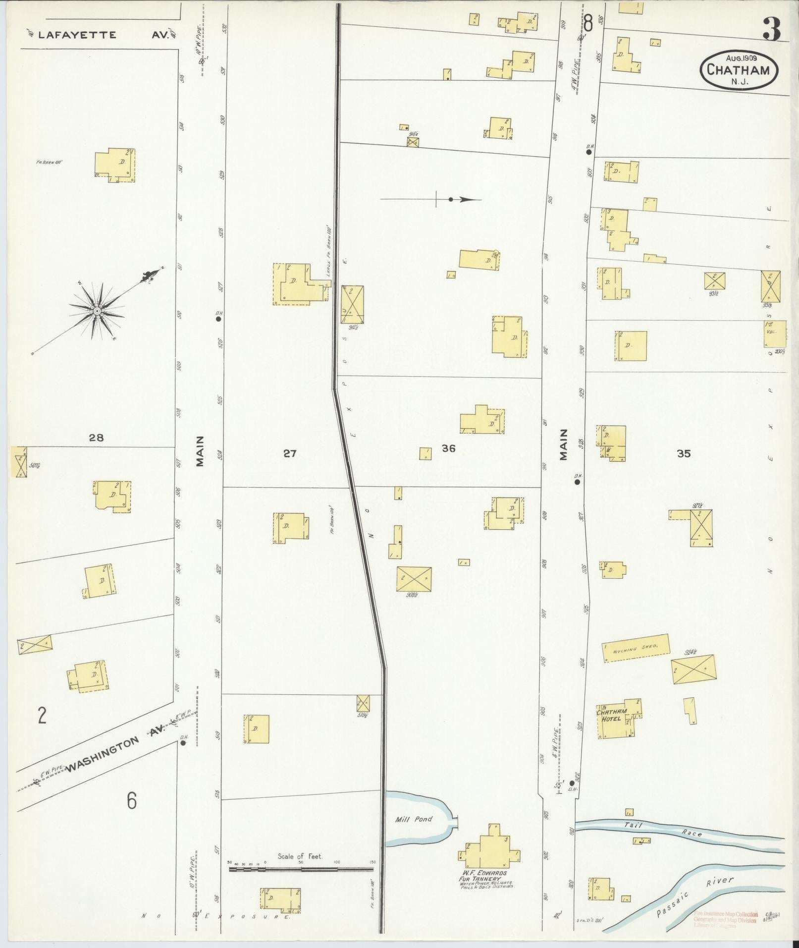 Sanborn Fire Insurance Map from Chatham, Morris County, New Jersey (1909), Sheet #0003 - Historic Sanborn Fire Insurance Map Print, vintage old map wall art, antique decor, genealogy gift, New Jersey New Jersey map