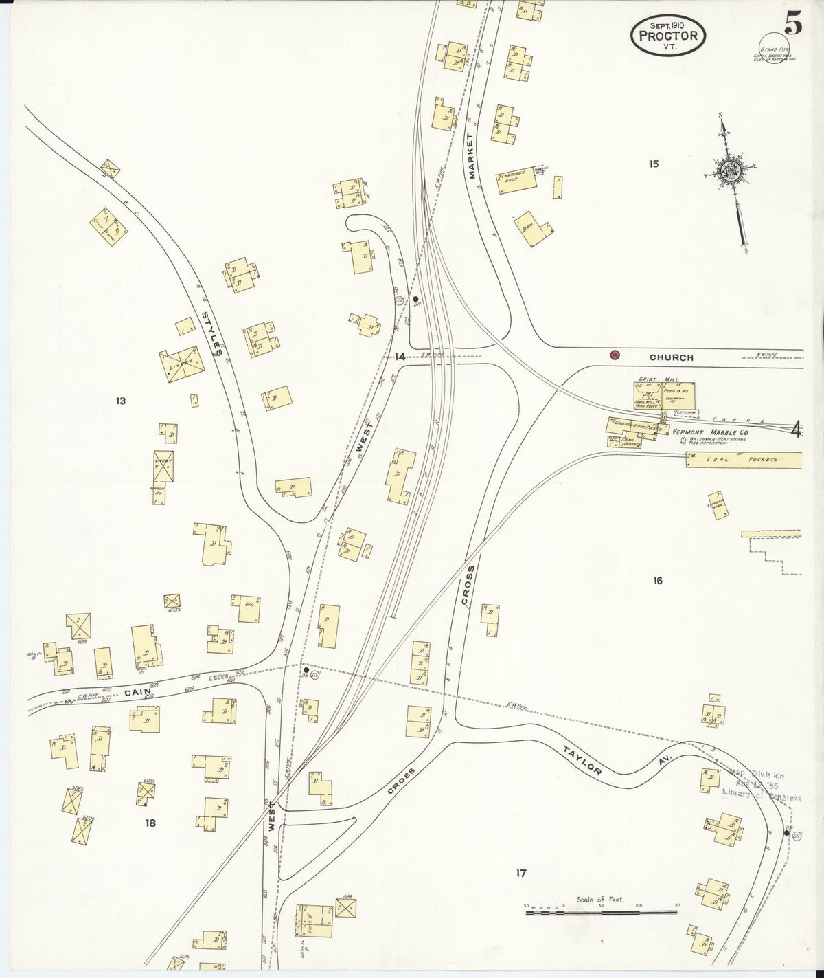 Sanborn Fire Insurance Map from Proctor, Rutland County, Vermont (1910), Sheet #0005 - Historic Sanborn Fire Insurance Map Print, vintage old map wall art, antique decor, genealogy gift, Vermont Vermont map