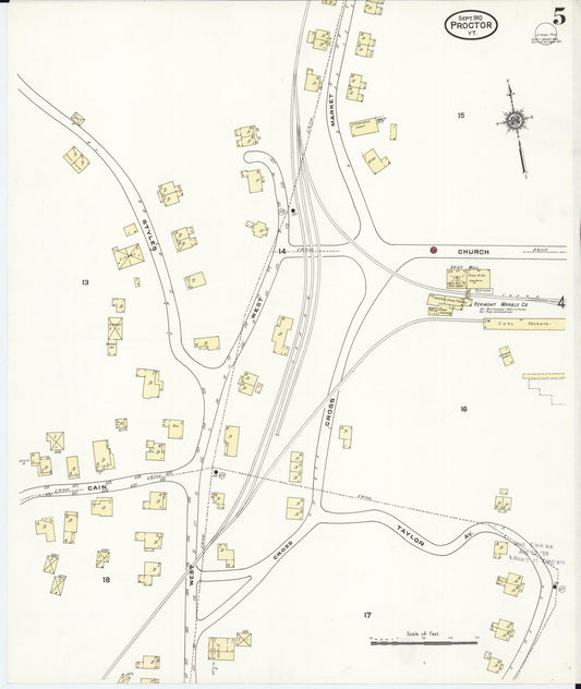 Sanborn Fire Insurance Map from Proctor, Rutland County, Vermont (1910), Sheet #0005 - Historic Sanborn Fire Insurance Map Print, vintage old map wall art, antique decor, genealogy gift, Vermont Vermont map