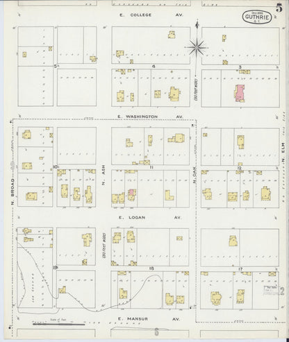 Sanborn Fire Insurance Map from Guthrie, Logan County, Oklahoma (1895), Sheet #0005 - Complete Map Set gallery image, historic Sanborn map, vintage wall art, Oklahoma Oklahoma