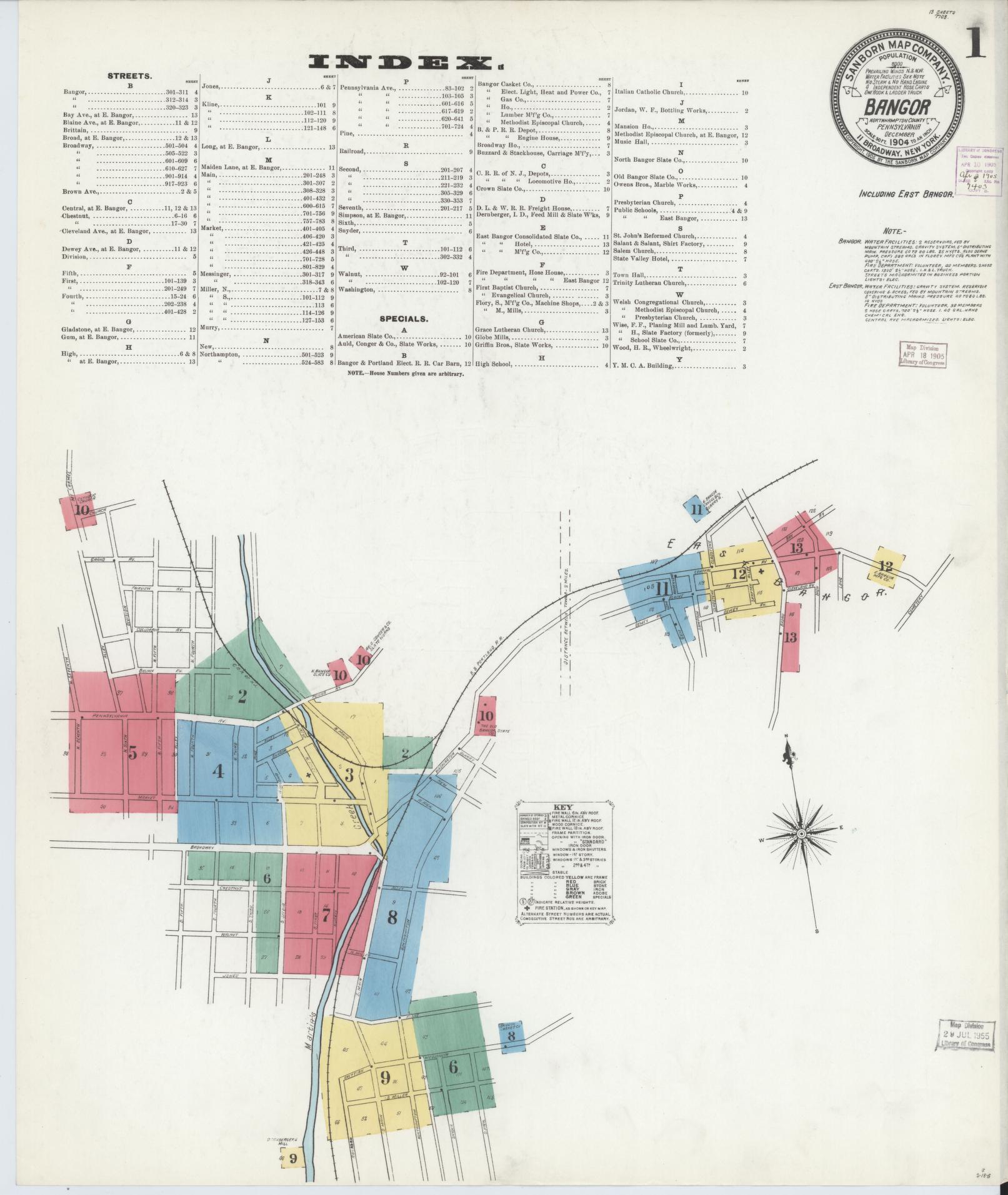 Sanborn Fire Insurance Map from Bangor, Northampton County, Pennsylvania (1904), Sheet #0001 - Historic Sanborn Fire Insurance Map Print, vintage old map wall art, antique decor, genealogy gift, Pennsylvania Pennsylvania map