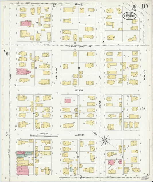 Sanborn Fire Insurance Map from La Porte, La Porte County, Indiana (1907), Sheet #0010 - Historic Sanborn Fire Insurance Map Print, vintage old map wall art, antique decor, genealogy gift, Indiana Indiana map