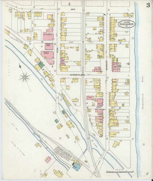 Sanborn Fire Insurance Map from Duncannon, Perry County, Pennsylvania (1899), Sheet #0003 - Historic Sanborn Fire Insurance Map Print, vintage old map wall art, antique decor, genealogy gift, Pennsylvania Pennsylvania map