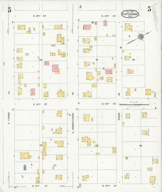 Sanborn Fire Insurance Map from Hartshorne, Pittsburg County, Oklahoma (1925), Sheet #0005 - Historic Sanborn Fire Insurance Map Print, vintage old map wall art, antique decor, genealogy gift, Oklahoma Oklahoma map