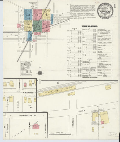 Sanborn Fire Insurance Map from Crestline, Crawford County, Ohio (1910), Sheet #0001 - Historic Sanborn Fire Insurance Map Print, vintage old map wall art, antique decor, genealogy gift, Ohio Ohio map