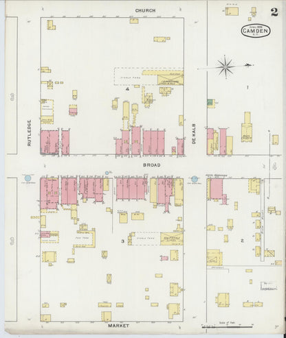 Sanborn Fire Insurance Map from Camden, Kershaw County, South Carolina (1894), Sheet #0002 - Complete Map Set gallery image, historic Sanborn map, vintage wall art, South Carolina South Carolina