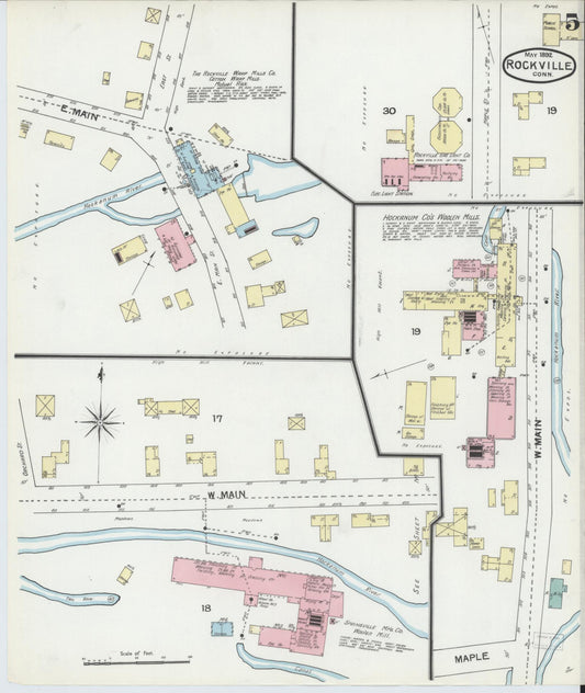 Sanborn Fire Insurance Map from Rockville, Tolland County, Connecticut (1892), Sheet #0005 - Historic Sanborn Fire Insurance Map Print, vintage old map wall art, antique decor, genealogy gift, Connecticut Connecticut map