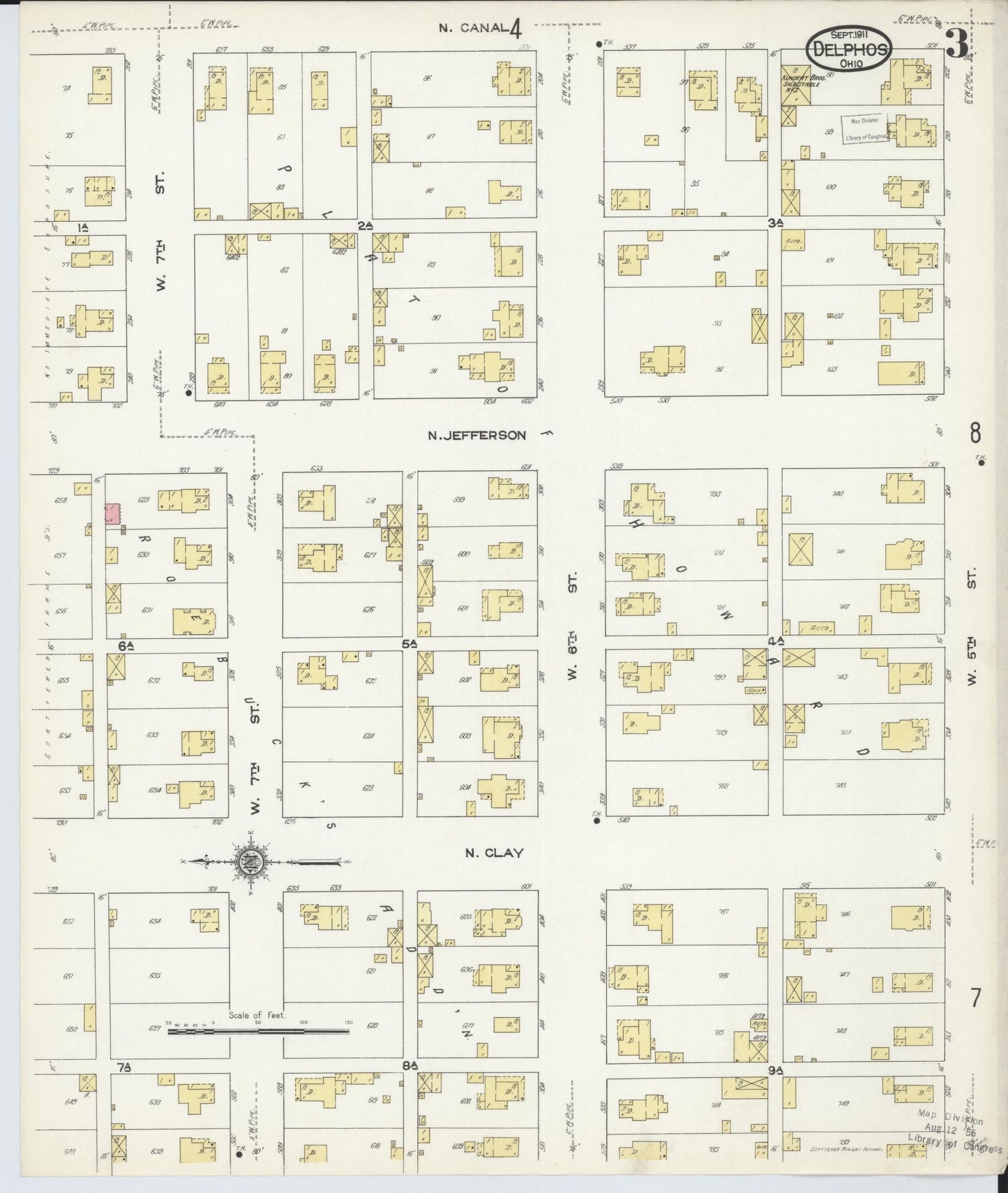 Sanborn Fire Insurance Map from Delphos, Van Wert And Allen Counties, Ohio (1911), Sheet #0003 - Historic Sanborn Fire Insurance Map Print, vintage old map wall art, antique decor, genealogy gift, Ohio Ohio map