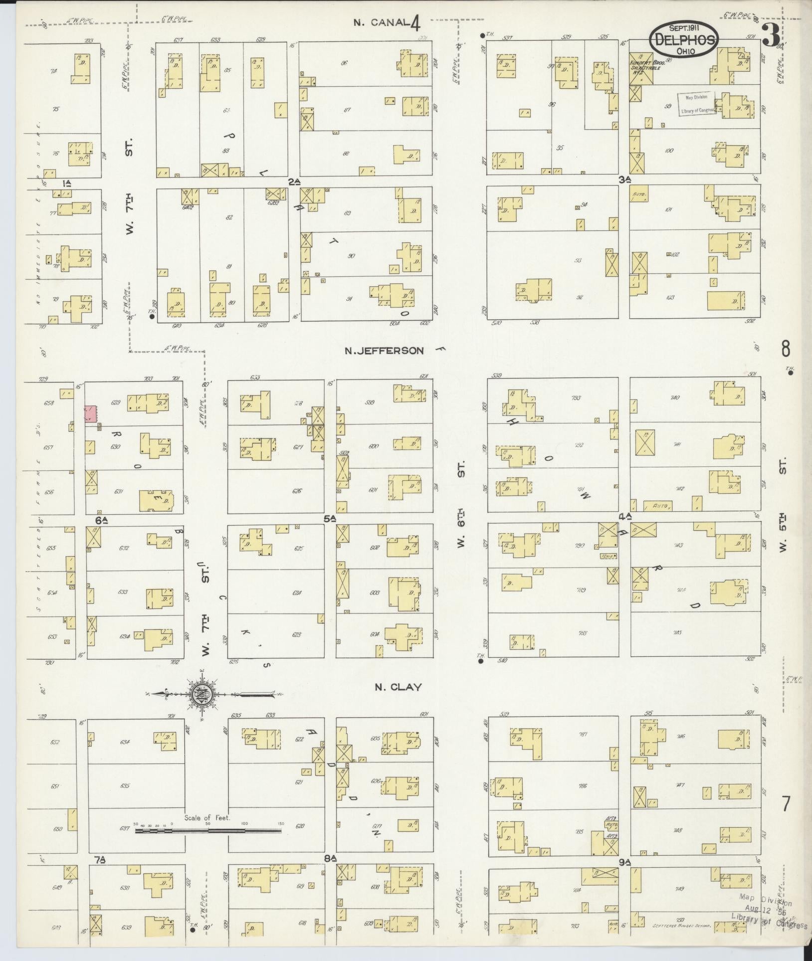 Sanborn Fire Insurance Map from Delphos, Van Wert And Allen Counties, Ohio (1911), Sheet #0003 - Historic Sanborn Fire Insurance Map Print, vintage old map wall art, antique decor, genealogy gift, Ohio Ohio map
