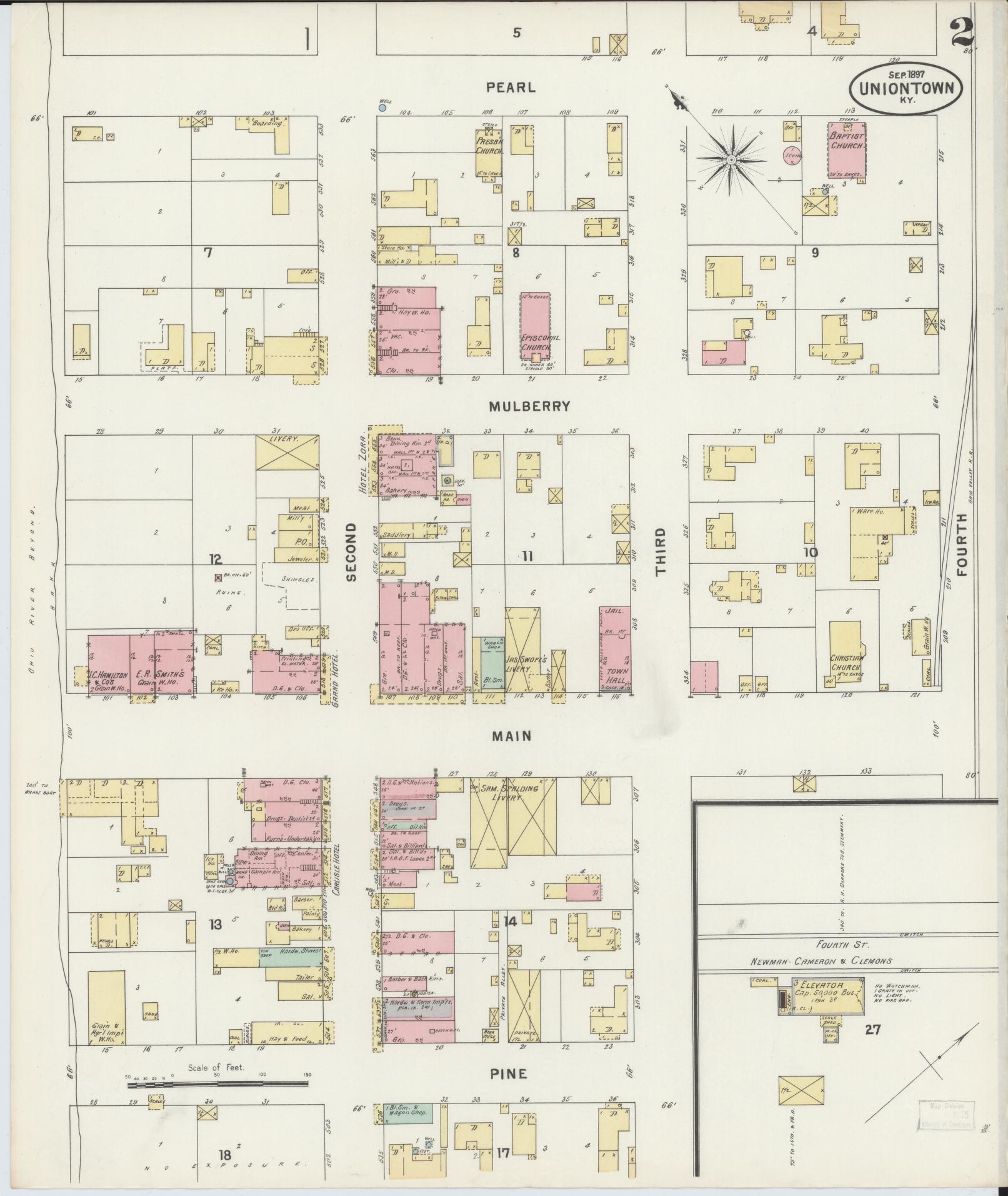 Sanborn Fire Insurance Map from Uniontown, Union County, Kentucky (1897), Sheet #0002 - Complete Map Set gallery image, historic Sanborn map, vintage wall art, Kentucky Kentucky