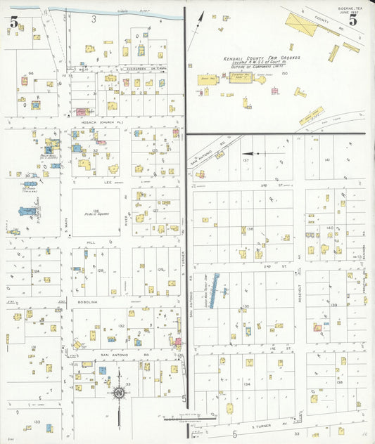 Sanborn Fire Insurance Map from Boerne, Kendall County, Texas (1937), Sheet #0005 - Historic Sanborn Fire Insurance Map Print, vintage old map wall art, antique decor, genealogy gift, Texas Texas map