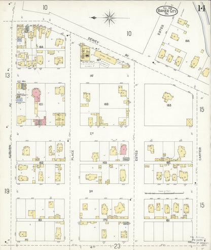 Sanborn Fire Insurance Map from Baker, Baker County, Oregon (1903), Sheet #0014 - Complete Map Set gallery image, historic Sanborn map, vintage wall art, Oregon Oregon