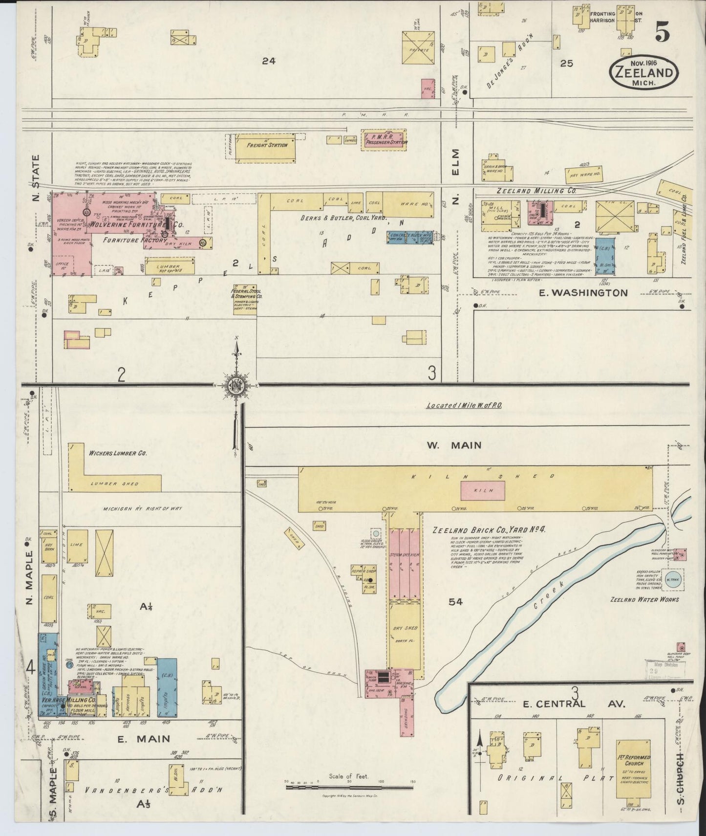 Sanborn Fire Insurance Map from Zeeland, Ottawa County, Michigan (1916), Sheet #0005 - Complete Map Set gallery image, historic Sanborn map, vintage wall art, Michigan Michigan