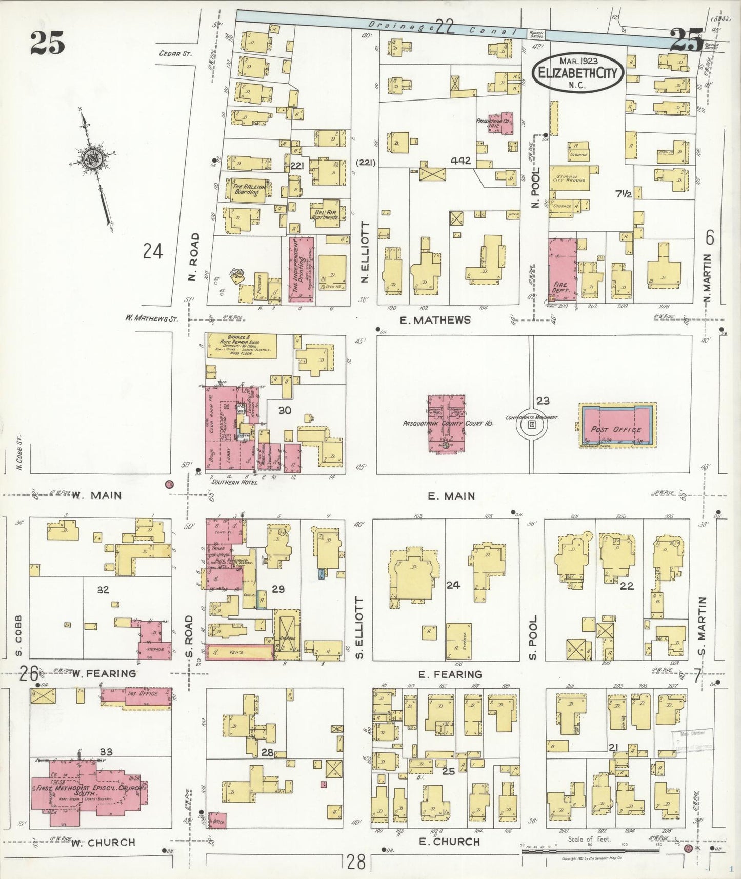 Sanborn Fire Insurance Map from Elizabeth City, Pasquotank County, North Carolina (1923), Sheet #0025 - Complete Map Set gallery image, historic Sanborn map, vintage wall art, North Carolina North Carolina