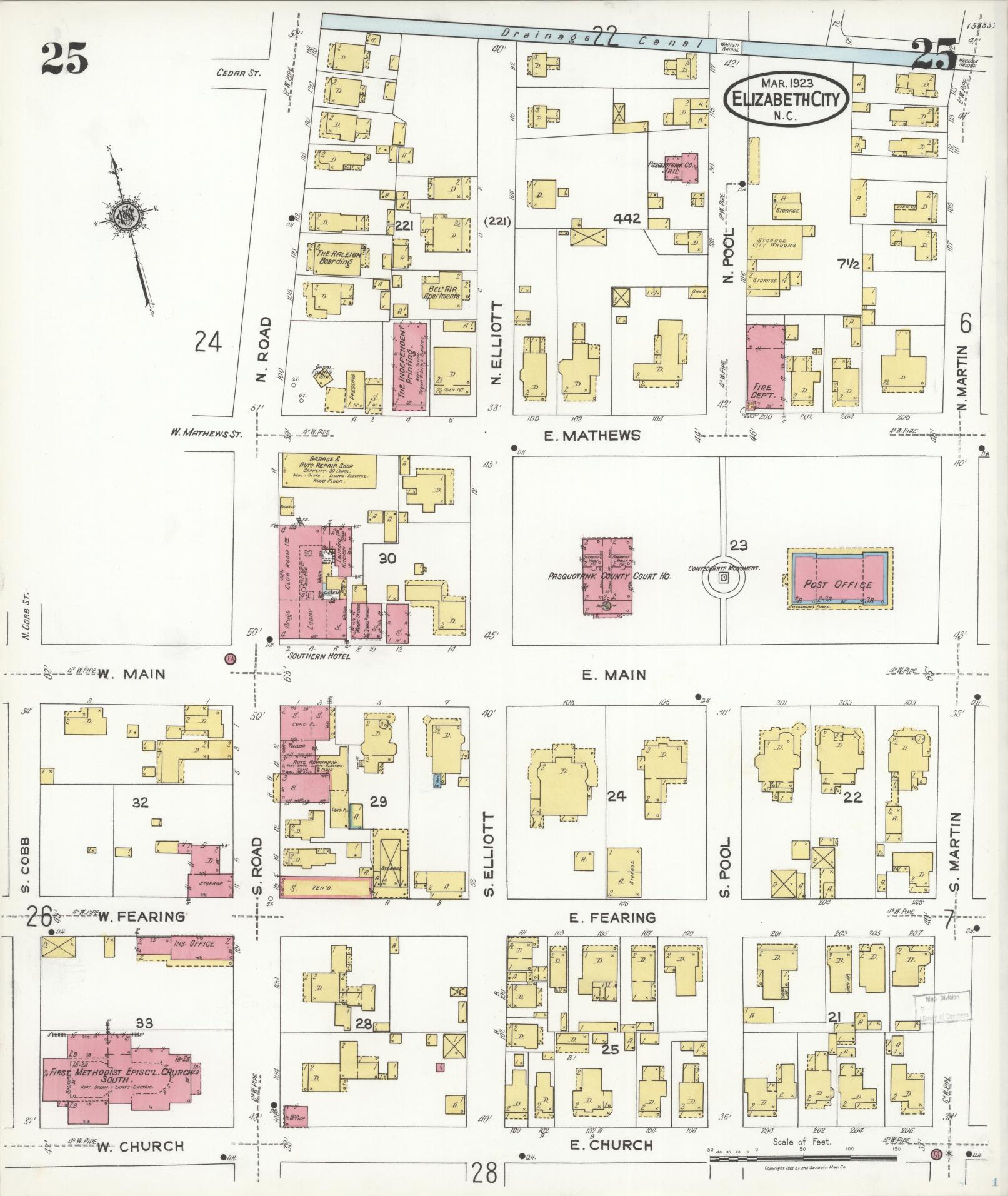 Sanborn Fire Insurance Map from Elizabeth City, Pasquotank County, North Carolina (1923), Sheet #0025 - Complete Map Set gallery image, historic Sanborn map, vintage wall art, North Carolina North Carolina