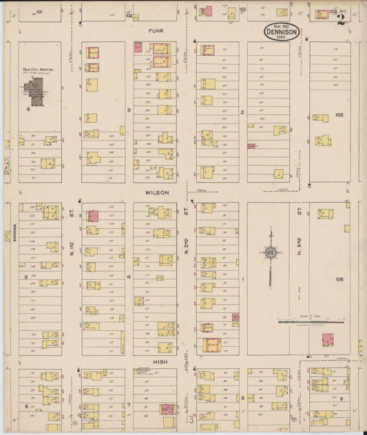 Sanborn Fire Insurance Map from Dennison, Tuscarawas County, Ohio (1921), Sheet #0002 - Historic Sanborn Fire Insurance Map Print, vintage old map wall art, antique decor, genealogy gift, Ohio Ohio map