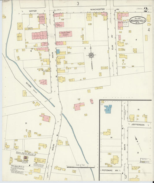 Sanborn Fire Insurance Map from Moorefield, Hardy County, West Virginia (1915), Sheet #0002 - Historic Sanborn Fire Insurance Map Print, vintage old map wall art, antique decor, genealogy gift, West Virginia West Virginia map