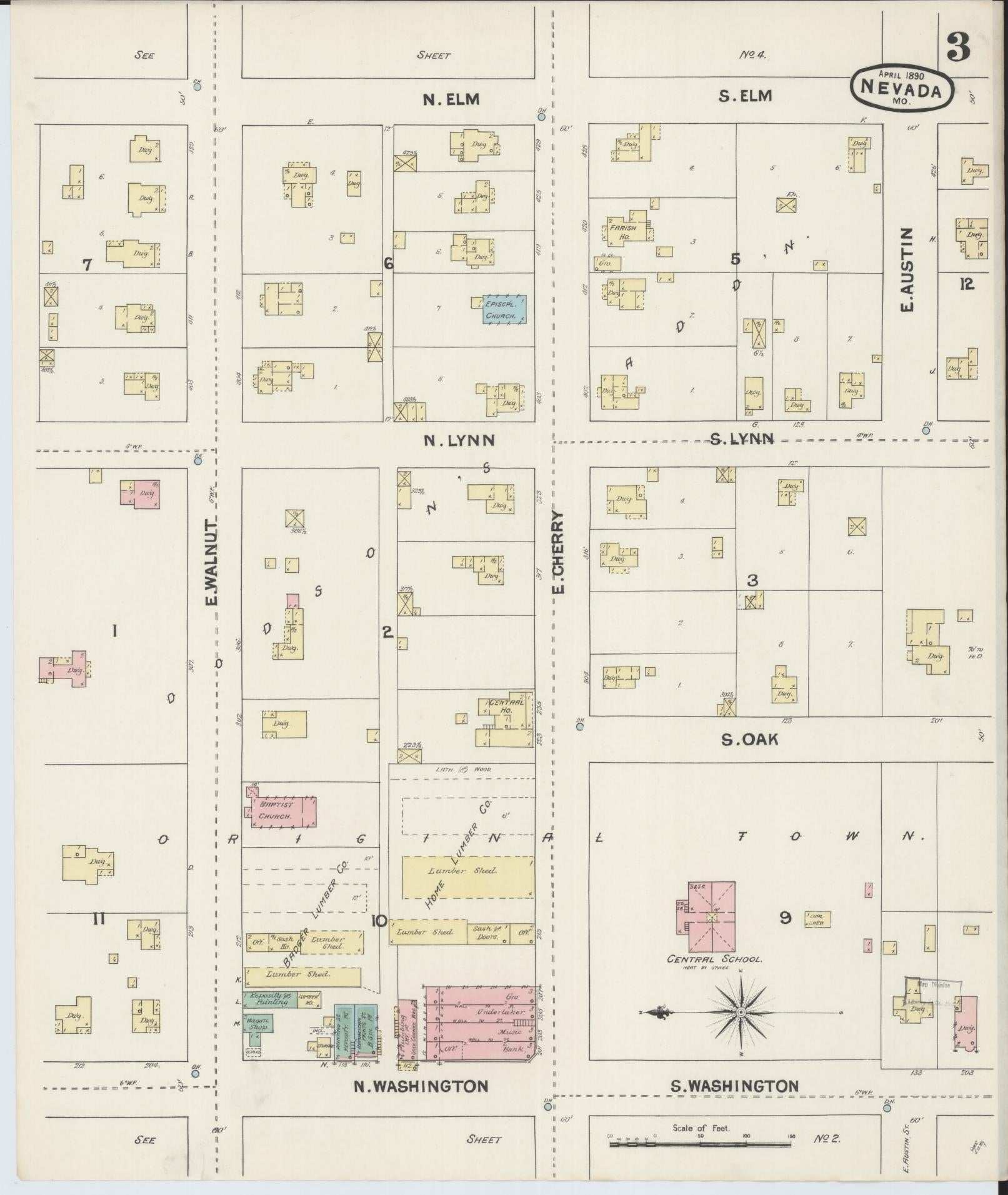 Sanborn Fire Insurance Map from Nevada, Vernon County, Missouri (1890), Sheet #0003 - Complete Map Set gallery image, historic Sanborn map, vintage wall art, Nevada Nevada