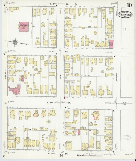 Sanborn Fire Insurance Map from Wilmington, New Hanover County, North Carolina (1910), Sheet #0010 - Historic Sanborn Fire Insurance Map Print, vintage old map wall art, antique decor, genealogy gift, North Carolina North Carolina map