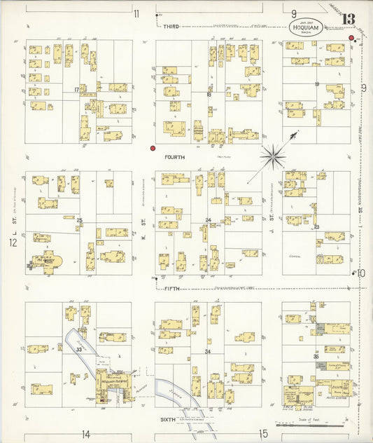 Sanborn Fire Insurance Map from Hoquiam, Grays Harbor County, Washington (1907), Sheet #0013 - Historic Sanborn Fire Insurance Map Print, vintage old map wall art, antique decor, genealogy gift, Washington Washington map