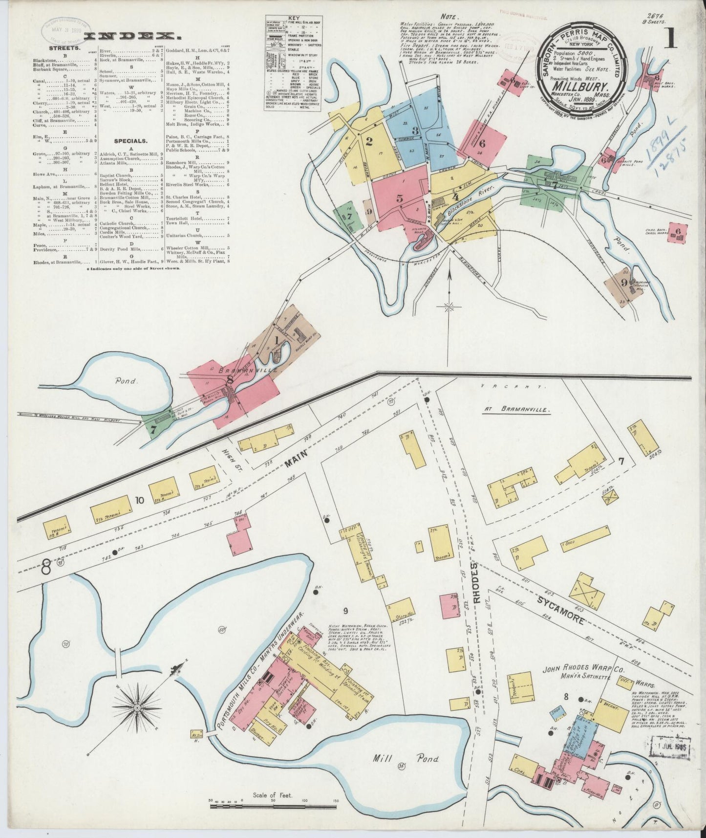 Sanborn Fire Insurance Map from Millbury, Worcester County, Massachusetts (1899), Sheet #0001 - Complete Map Set gallery image, historic Sanborn map, vintage wall art, Massachusetts Massachusetts