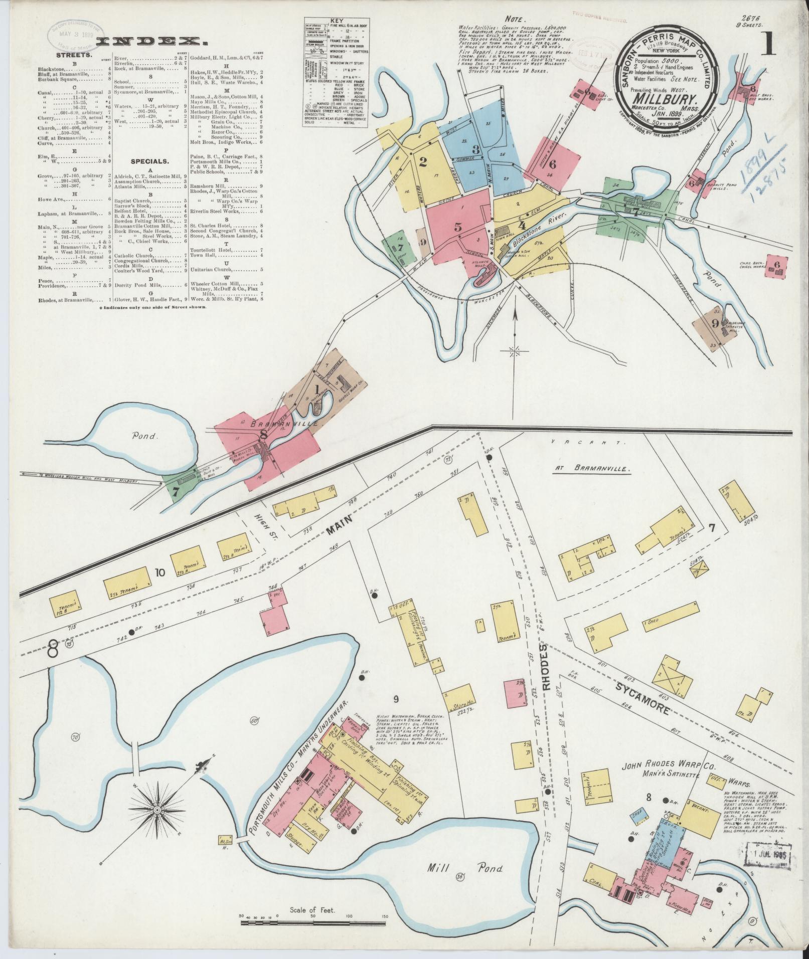 Sanborn Fire Insurance Map from Millbury, Worcester County, Massachusetts (1899), Sheet #0001 - Complete Map Set gallery image, historic Sanborn map, vintage wall art, Massachusetts Massachusetts