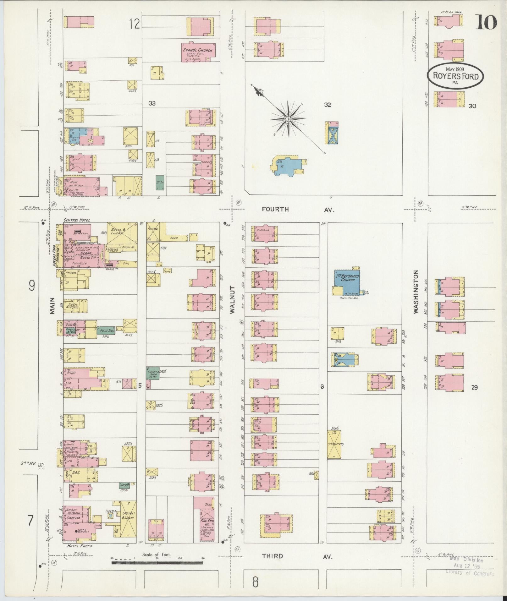 Sanborn Fire Insurance Map from Royersford, Montgomery County, Pennsylvania (1909), Sheet #0010 - Historic Sanborn Fire Insurance Map Print, vintage old map wall art, antique decor, genealogy gift, Pennsylvania Pennsylvania map