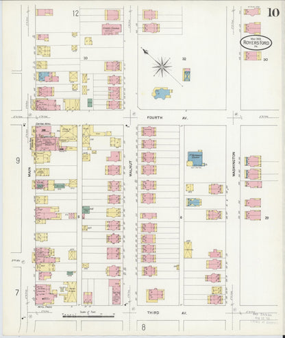 Sanborn Fire Insurance Map from Royersford, Montgomery County, Pennsylvania (1909), Sheet #0010 - Historic Sanborn Fire Insurance Map Print, vintage old map wall art, antique decor, genealogy gift, Pennsylvania Pennsylvania map