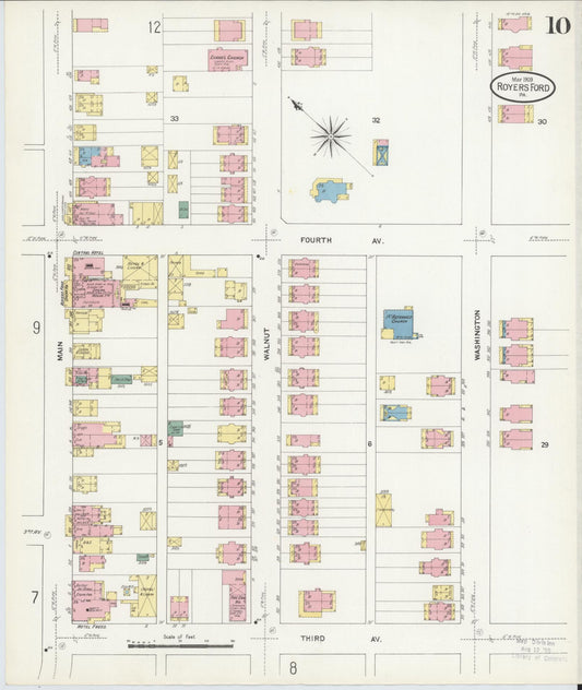 Sanborn Fire Insurance Map from Royersford, Montgomery County, Pennsylvania (1909), Sheet #0010 - Historic Sanborn Fire Insurance Map Print, vintage old map wall art, antique decor, genealogy gift, Pennsylvania Pennsylvania map