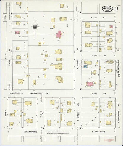 Sanborn Fire Insurance Map from Minden, Kearney County, Nebraska (1920), Sheet #0009 - Complete Map Set gallery image, historic Sanborn map, vintage wall art, Nebraska Nebraska