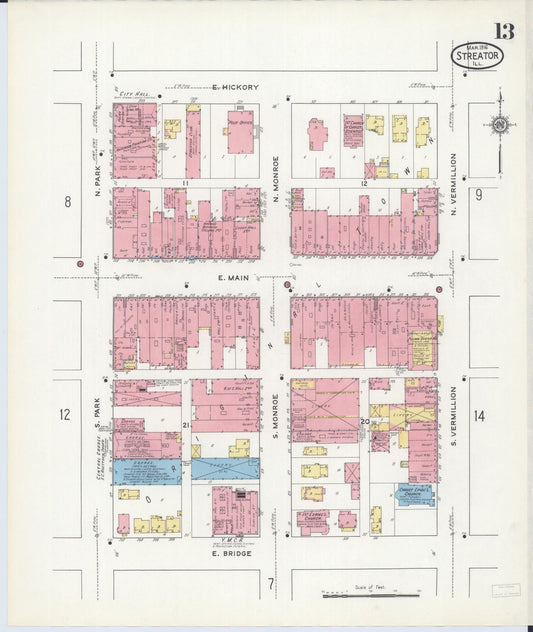 Sanborn Fire Insurance Map from Streator, La Salle County, Illinois (1916), Sheet #0013 - Historic Sanborn Fire Insurance Map Print, vintage old map wall art, antique decor, genealogy gift, Illinois Illinois map