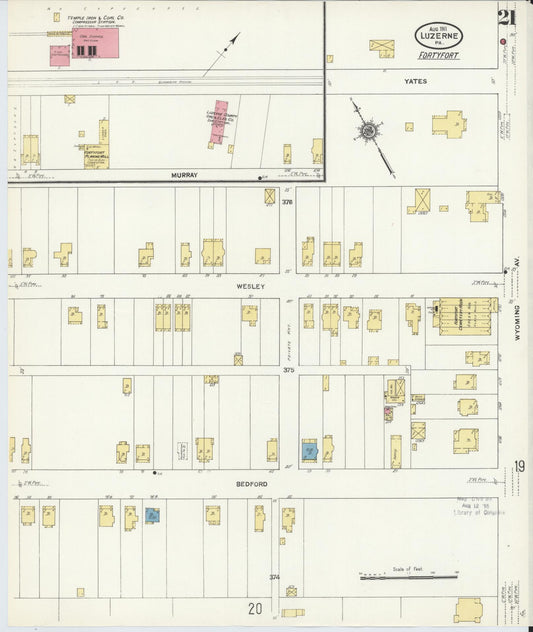 Sanborn Fire Insurance Map from Luzerne, Luzerne County, Pennsylvania (1911), Sheet #0021 - Historic Sanborn Fire Insurance Map Print, vintage old map wall art, antique decor, genealogy gift, Pennsylvania Pennsylvania map