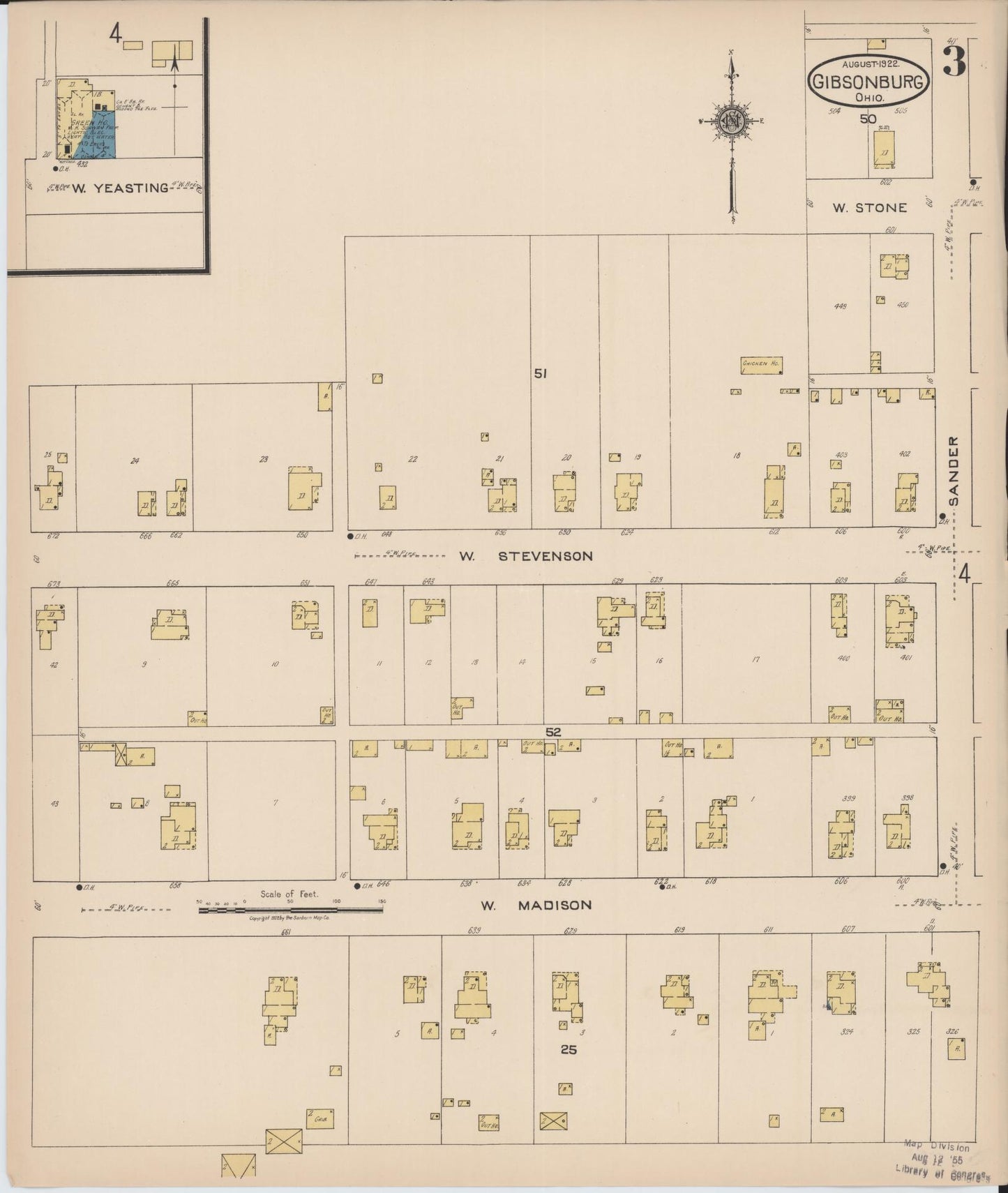 Sanborn Fire Insurance Map from Gibsonburg, Sandusky County, Ohio (1922), Sheet #0003 - Complete Map Set gallery image, historic Sanborn map, vintage wall art, Ohio Ohio