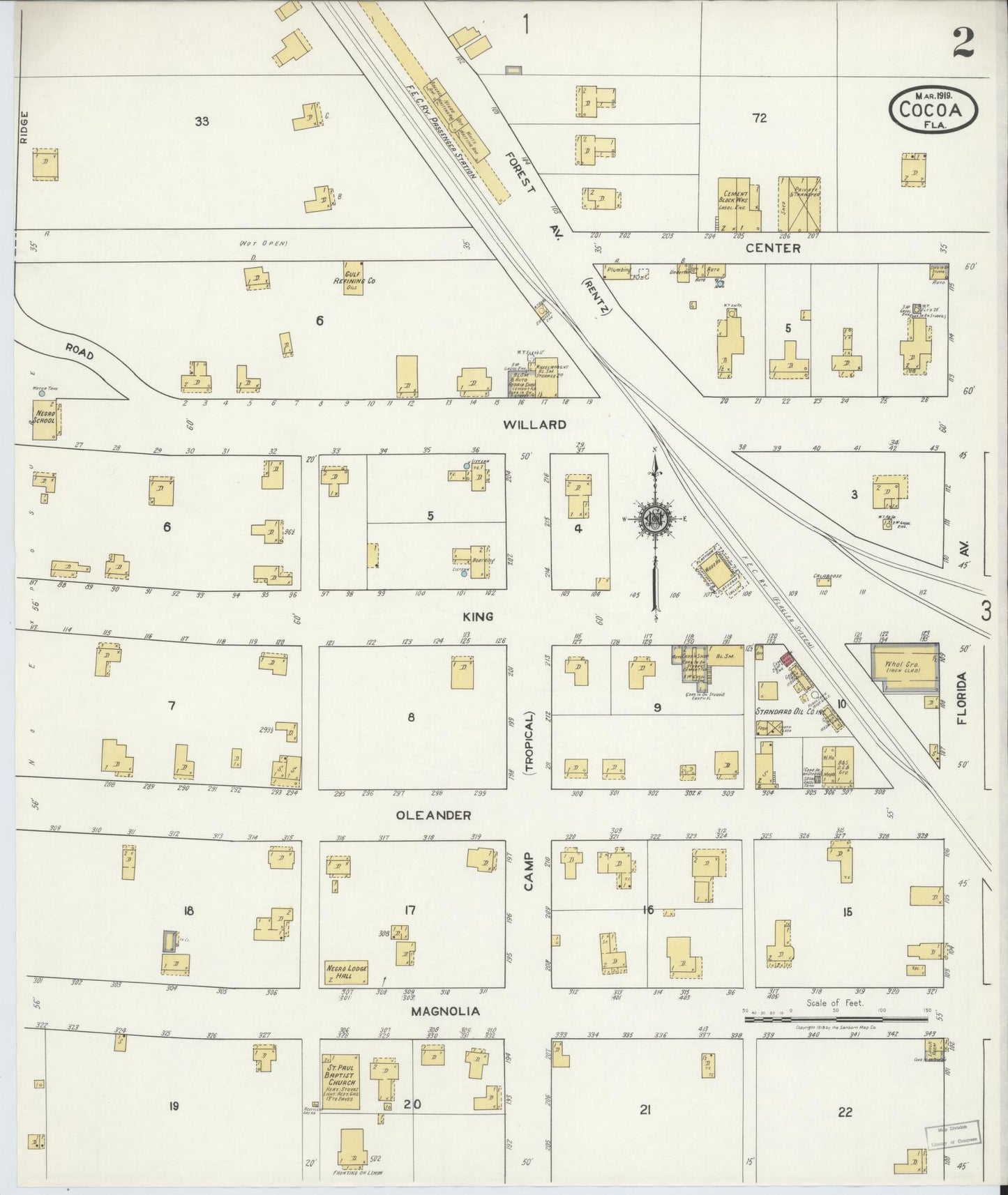 Sanborn Fire Insurance Map from Cocoa, Brevard County, Florida (1919), Sheet #0002 - Complete Map Set gallery image, historic Sanborn map, vintage wall art, Florida Florida