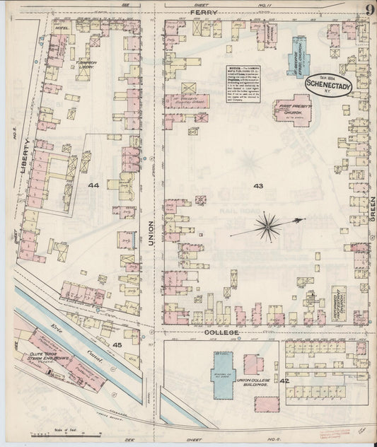 Sanborn Fire Insurance Map from Schenectady, Schenectady County, New York (1884), Sheet #0009 - Historic Sanborn Fire Insurance Map Print, vintage old map wall art, antique decor, genealogy gift, New York New York map