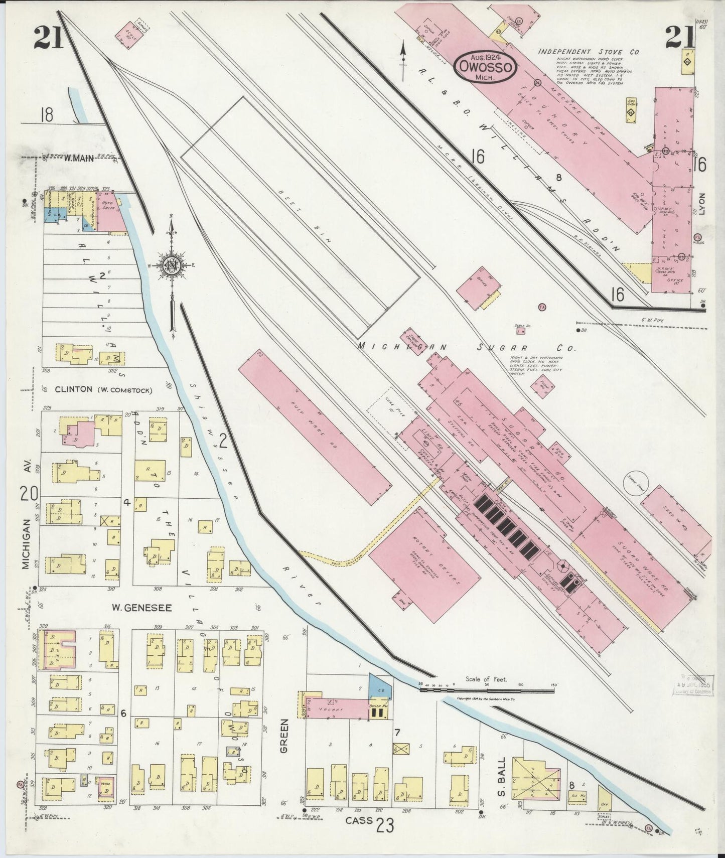 Sanborn Fire Insurance Map from Owosso, Shiawassee County, Michigan (1924), Sheet #0021 - Complete Map Set gallery image, historic Sanborn map, vintage wall art, Michigan Michigan