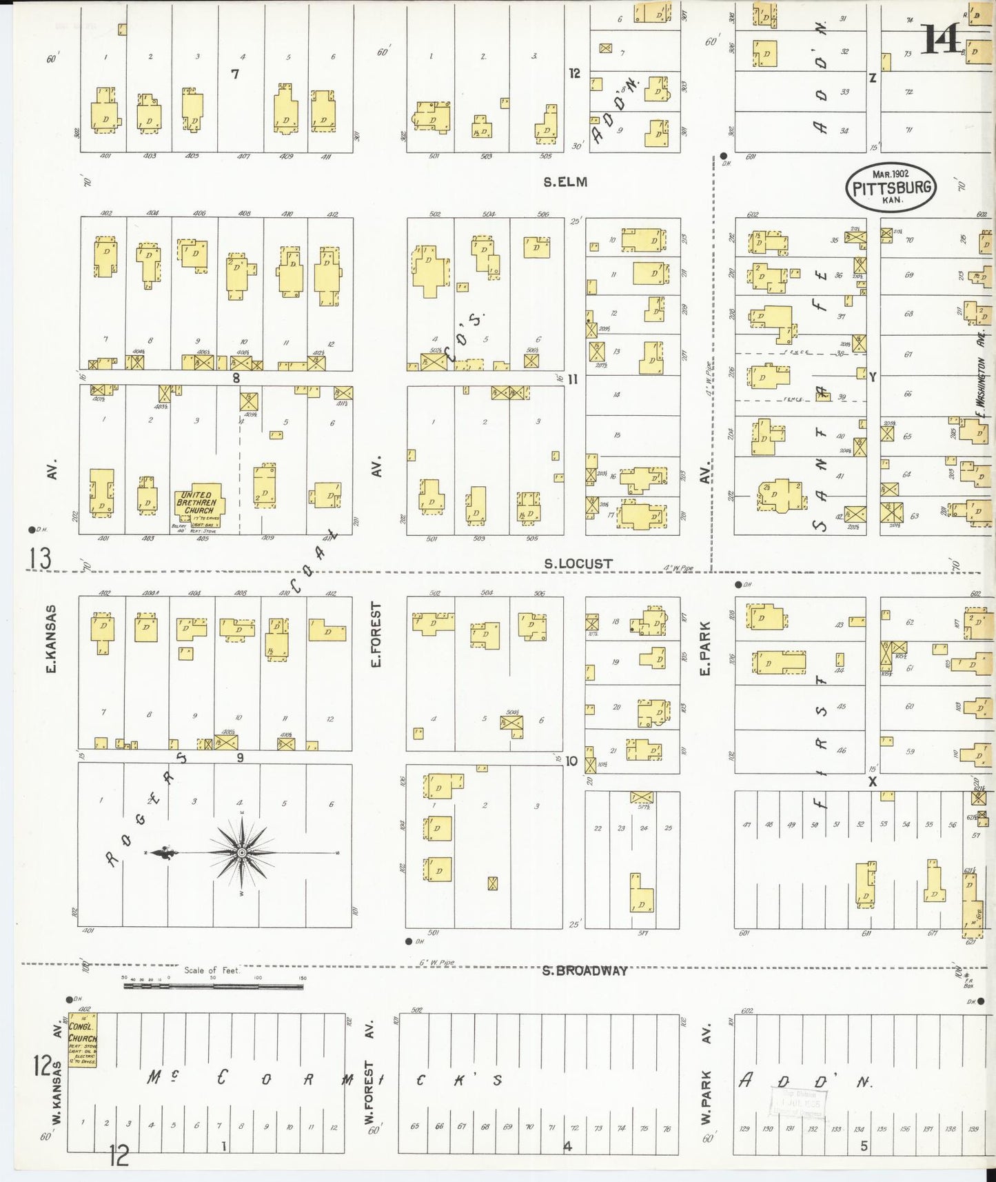 Sanborn Fire Insurance Map from Pittsburg, Crawford County, Kansas (1902), Sheet #0014 - Historic Sanborn Fire Insurance Map Print, vintage old map wall art, antique decor, genealogy gift, Kansas Kansas map