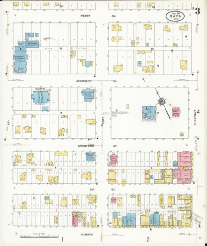Sanborn Fire Insurance Map from Hays, Ellis County, Kansas (1911), Sheet #0003 - Complete Map Set gallery image, historic Sanborn map, vintage wall art, Kansas Kansas