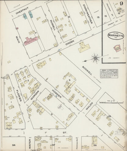 Sanborn Fire Insurance Map from Marinette, Marinette County, Wisconsin (1884), Sheet #0009 - Historic Sanborn Fire Insurance Map Print, vintage old map wall art, antique decor, genealogy gift, Wisconsin Wisconsin map