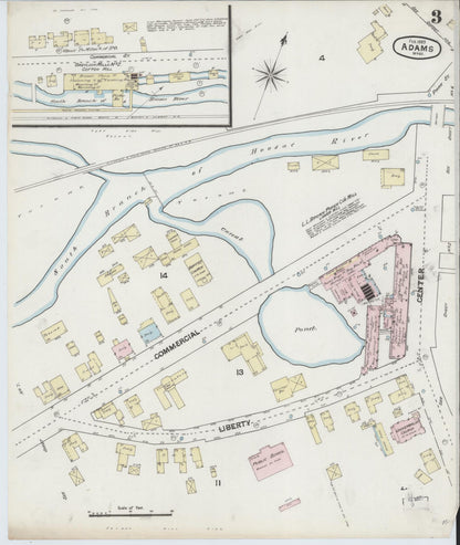Sanborn Fire Insurance Map from Adams, Berkshire County, Massachusetts (1889), Sheet #0003 - Historic Sanborn Fire Insurance Map Print, vintage old map wall art, antique decor, genealogy gift, Massachusetts Massachusetts map