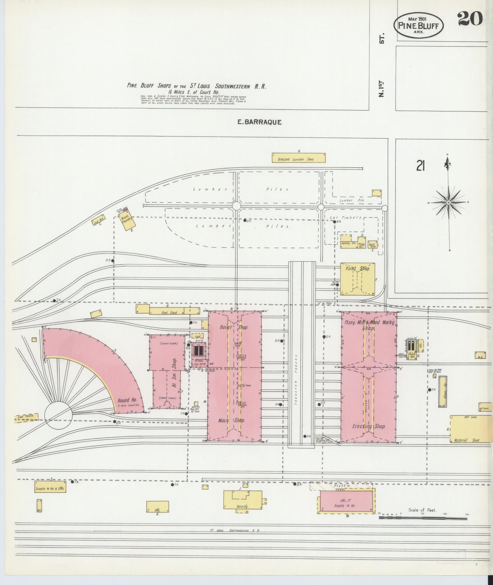 Sanborn Fire Insurance Map from Pine Bluff, Jefferson County, Arkansas (1901), Sheet #0020 - Historic Sanborn Fire Insurance Map Print, vintage old map wall art, antique decor, genealogy gift, Arkansas Arkansas map